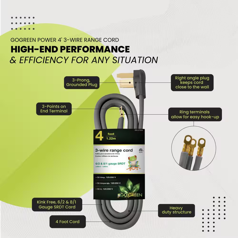 4 Ft. 6/2 and 8/1 3-Wire Range Cord