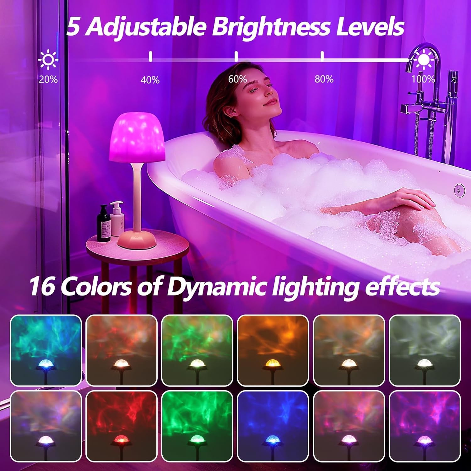 Waterproof Shower Lamp, Night light with 16 Color Ocean Wave Projector Light