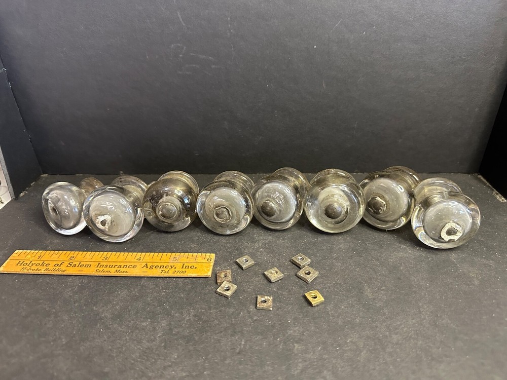 Set 8 Antique Glass Furniture Knobs Pulls, L2