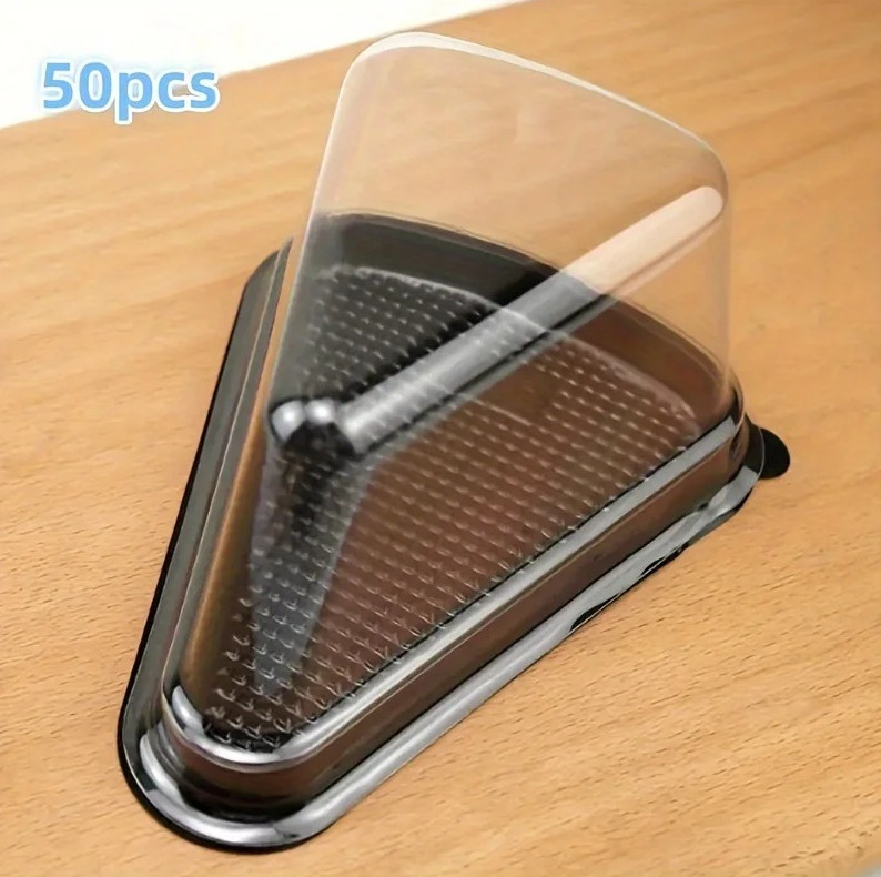 50PCS Clear Cake Slice Containers – Disposable Plastic Boxes with Lids