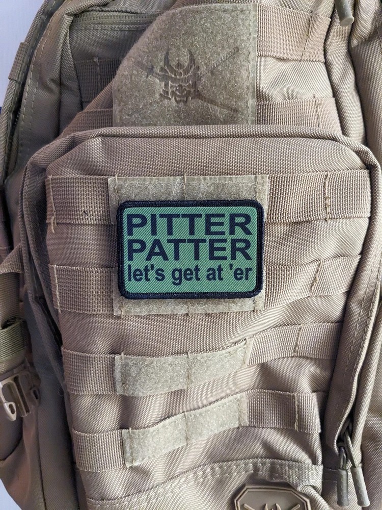 green Pitter patter let's get at 'er meme 2"x3" hook and loop funny patch