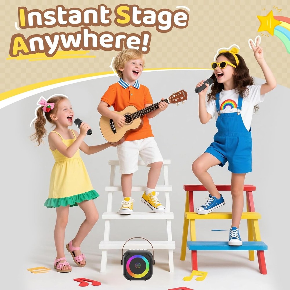 Mini Karaoke Machine, Portable Bluetooth Karaoke Speaker with 2 Wireless Microph