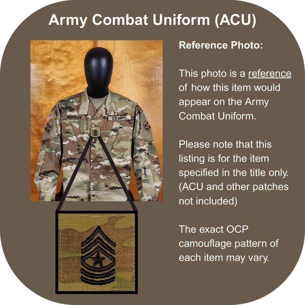 Sergeant Major (SGM) OCP Rank Patch, U.S. Army Combat Uniform (ACU) Hook/Loop