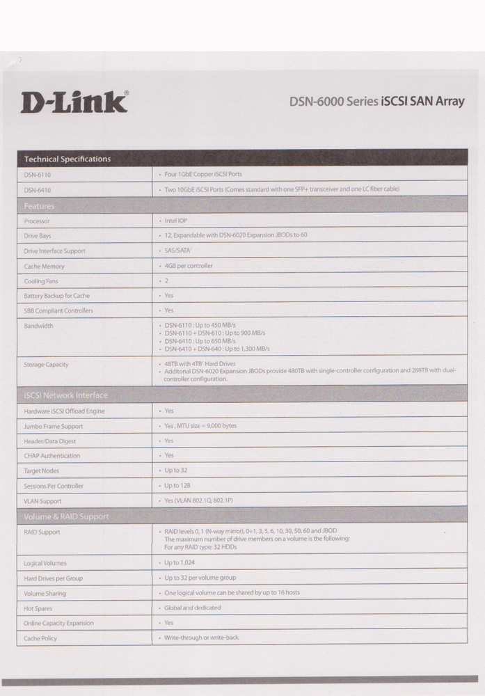 D-Link DSN 6110 HA-Capable 4x1 GbE or 2x10 GbE iSCS SAN Array