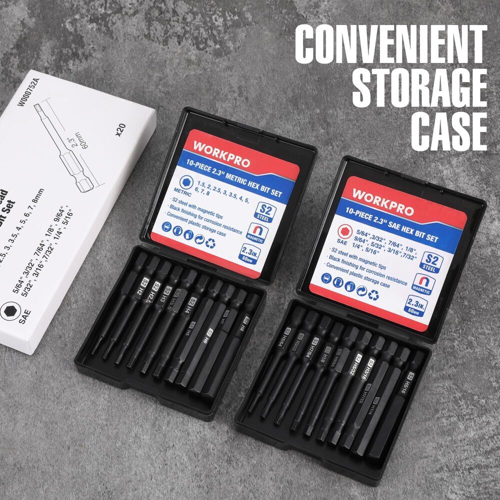 WORKPRO 20-Piece Hex Head Allen Wrench Drill Bit Set, New