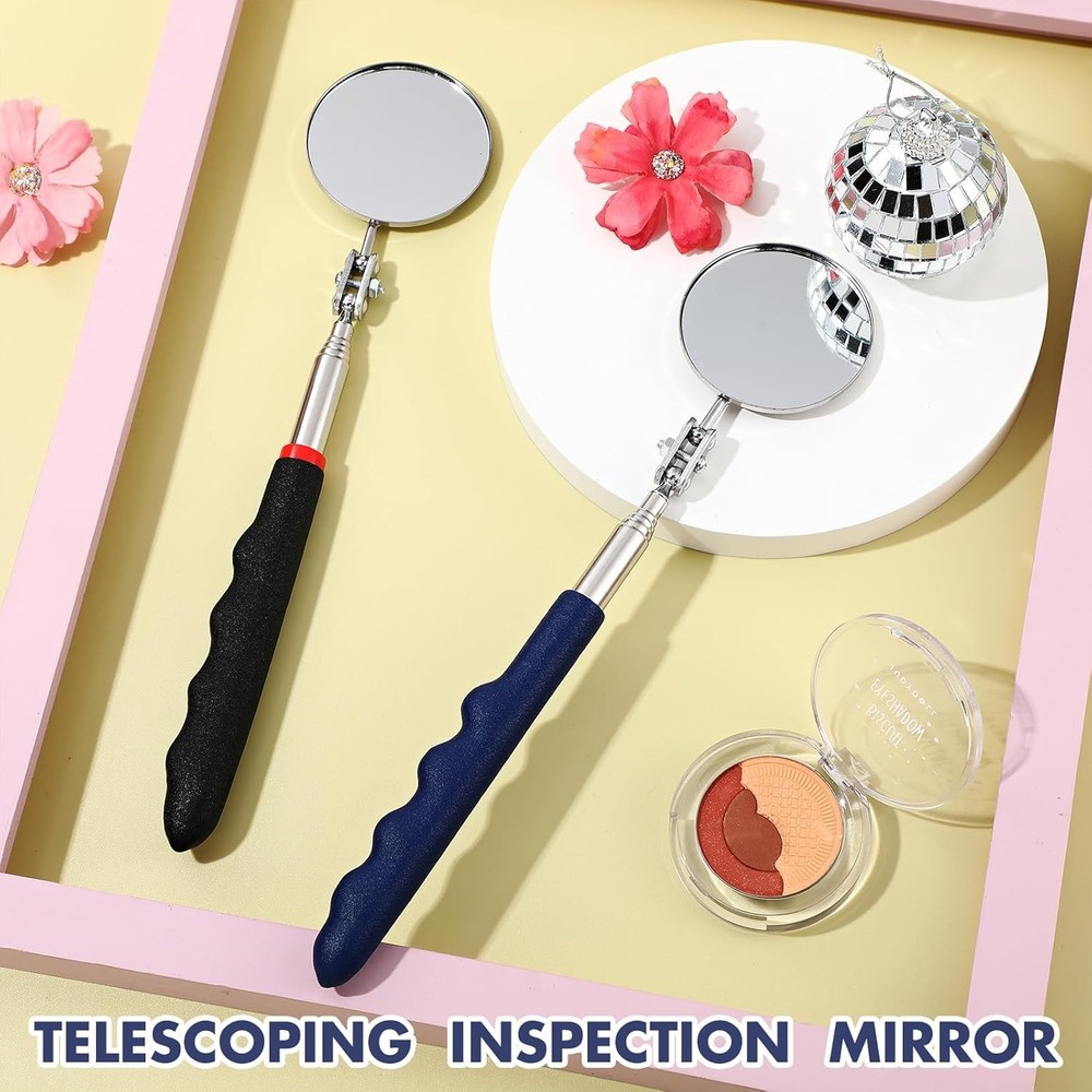 2-Pack Telescoping Inspection Mirror 29" Extendable Mechanics Tool Black & Blue