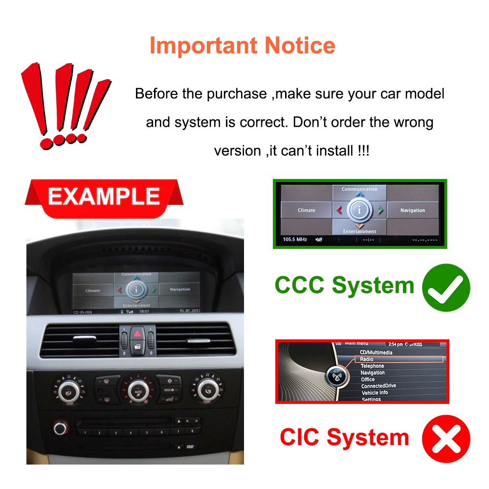 Wireless CarPlay Android Auto Touchscreen For BMW E90 E91 E92 E93 E60 E61 CCC