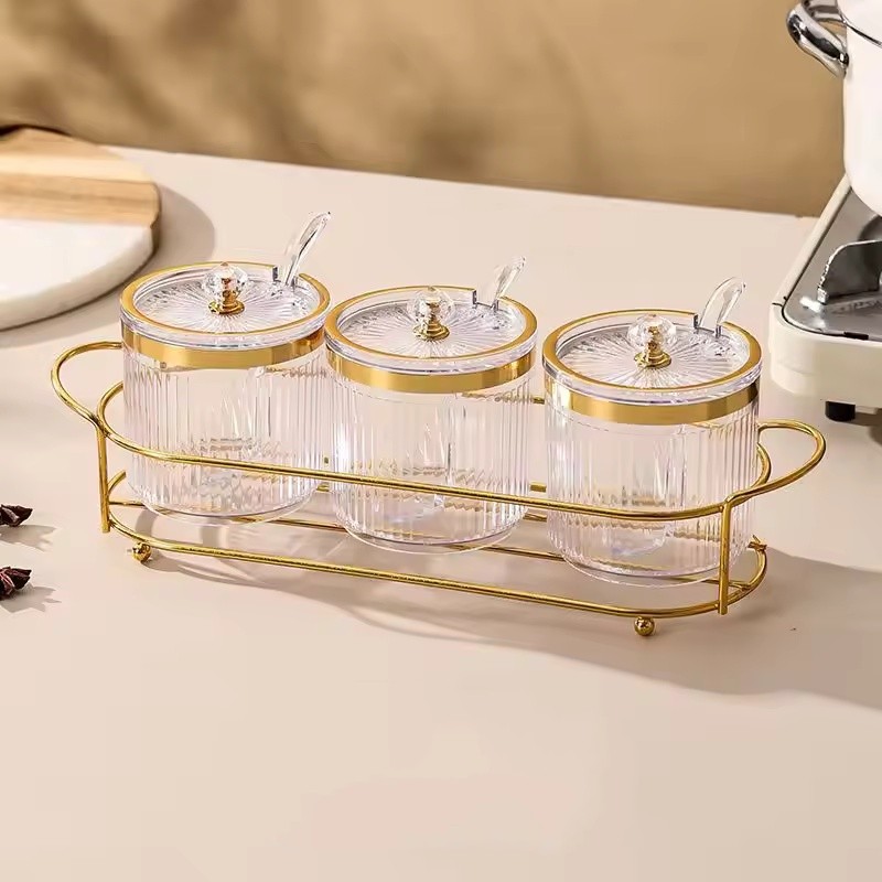 Gold-Plated Spice Jar Set – Transparent Vertical Design for Kitchen Storage