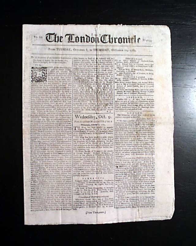 REVOLUTIONARY WAR ENDING EVENTS American Independence Peace ? 1782 Newspaper