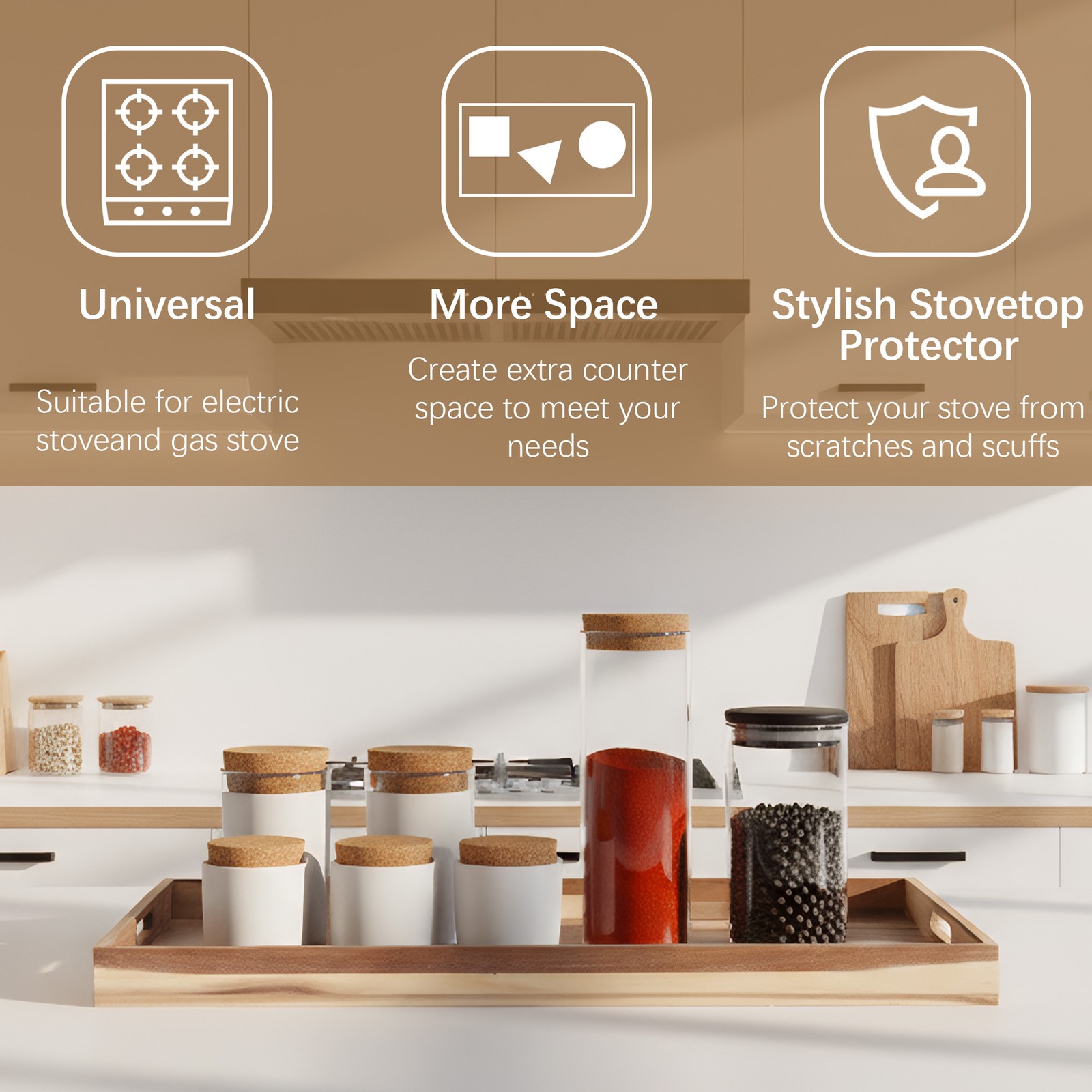 30"x22" Acacia Stove Cover Noodle Board w/ Juice Groove for Gas & Electric Stove