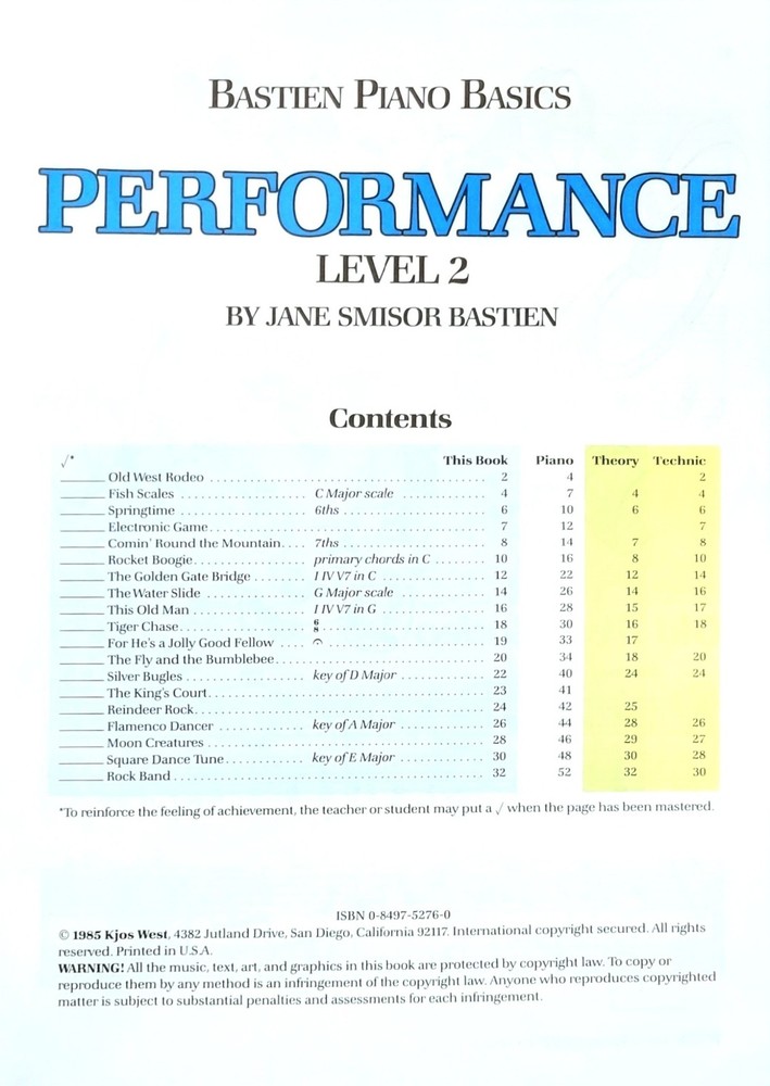 Bastien Piano Basics Performance Level 2