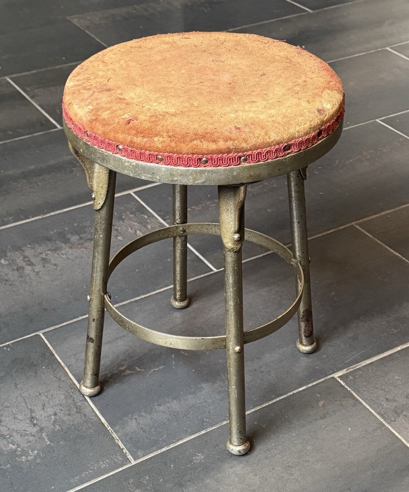 Vintage Art Deco Cast Iron & Chrome Stool 1920s