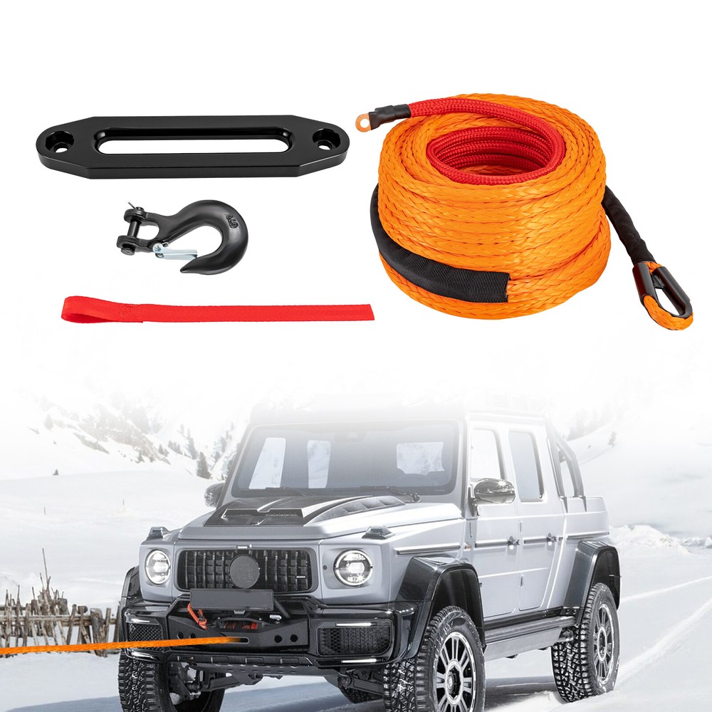 3/8" 100FT Synthetic Winch Rope – 23809 lbs Strength with Hook & Guide