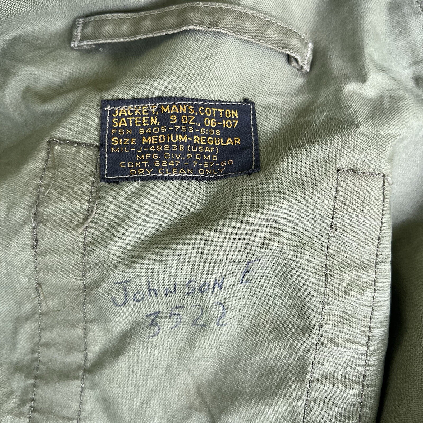 Vintage 50s 60s Korea Vietnam War OG 107 Sateen Jacket Medium Regular Reflective