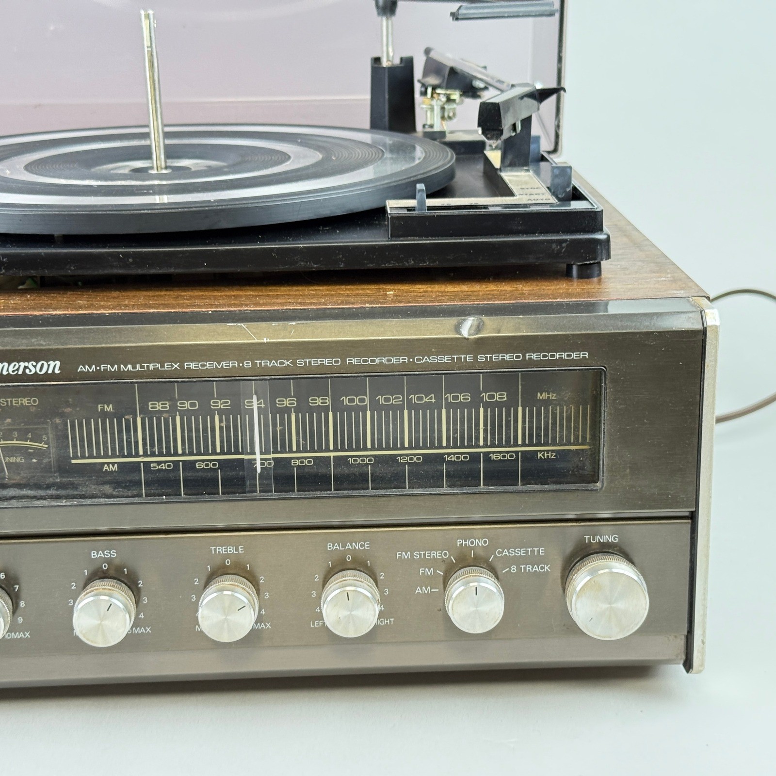 Emerson M 3000 Vintage Stereo System Turntable 8-Track Cassette AM/FM Receiver