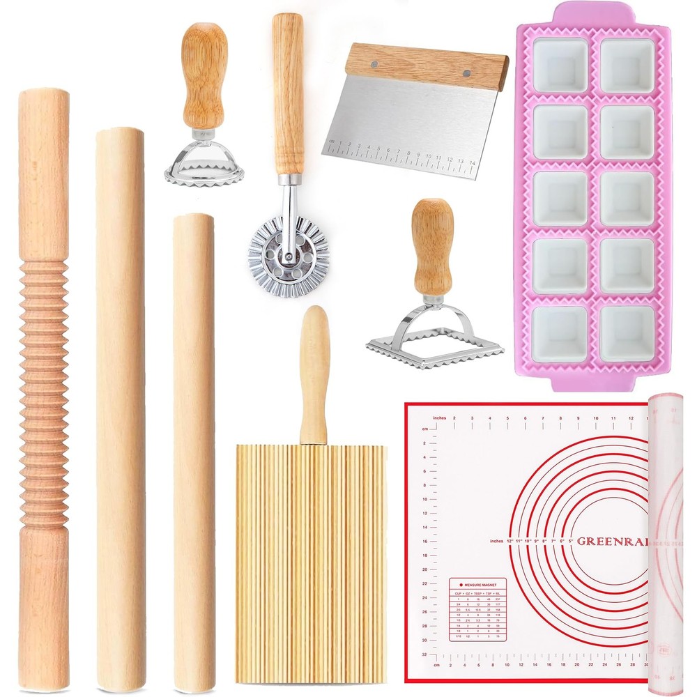 Pasta Making Tools 10 PCS Kit with 1 Ravioli Maker 3 Rolling Pins 1 Gnocchi