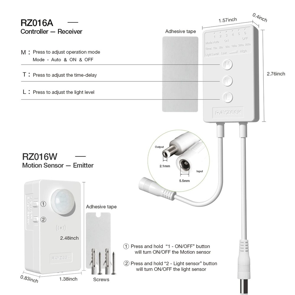 RAYZEEK Wireless Motion Sensor Controller Kit - No Wiring Mini PIR Sensor Swi...