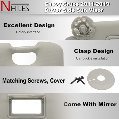 Left Driver Sun Visor Compatible with Chevy Cruze 2011-2019 Sun Left Gray