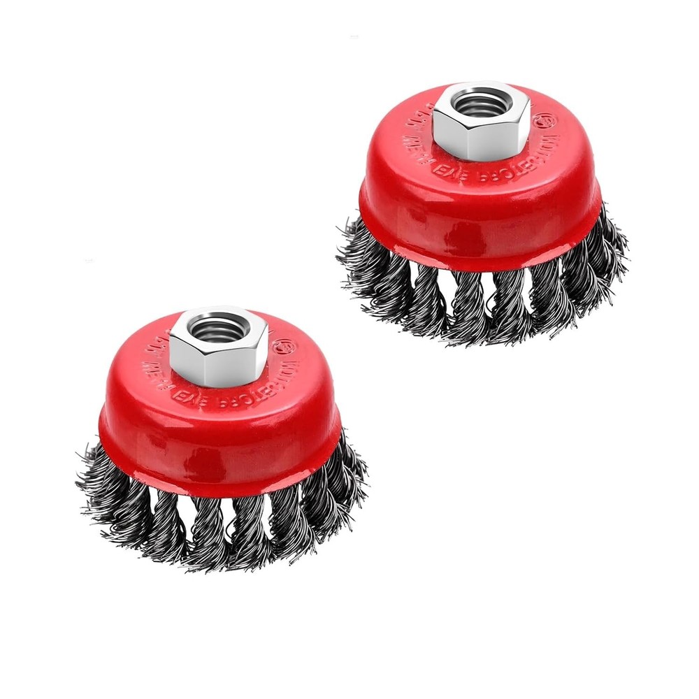 2 Pack 2.5" Wire Cup Brush for 4-1/2" Angle Grinder 5/8"-11 Threaded Carbon Stee