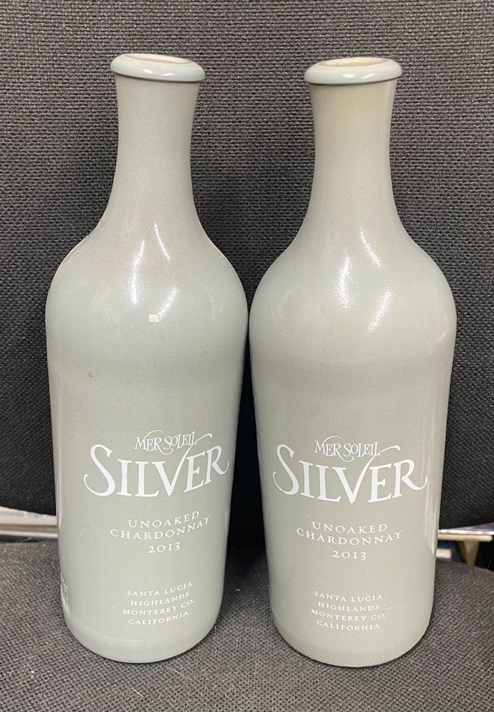 Ceramic Wine Bottles Empty Silver Unoaked Chardonnay Mer Soleil 2011 750ml - (2)