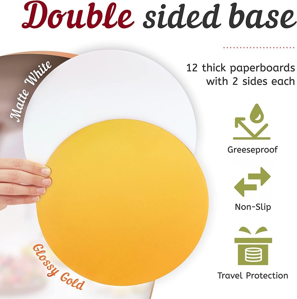 Premium Cake Boxes with Cake Boards Set - 12 Front-Loading Sturdy Cardboard C...
