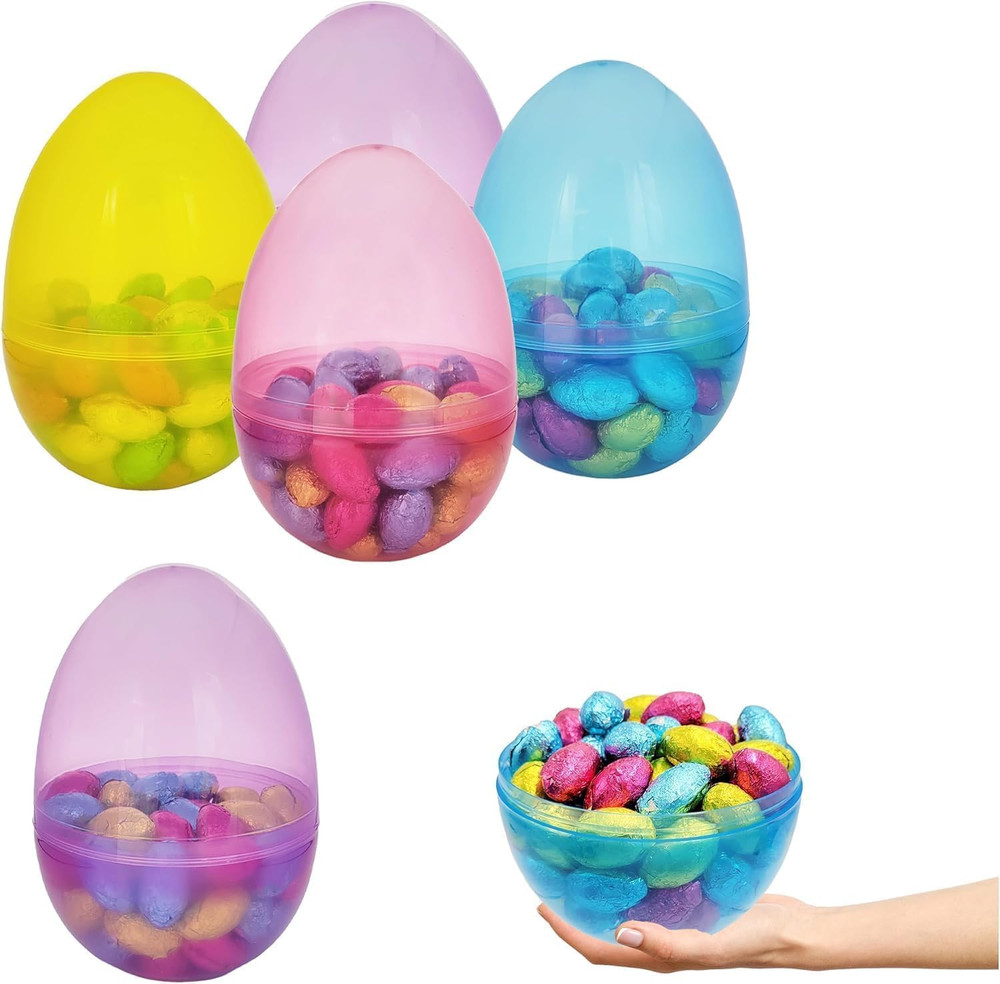 6" Inch Fillable Easter Eggs 6-Pack Jumbo Translucent, Colorful Plastic Jumbo Ea