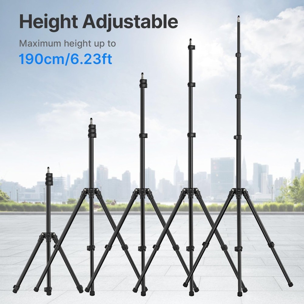 Black Aluminum Light Stand, 6.32ft Extendable Tripod for Strobe Lights, Webca...
