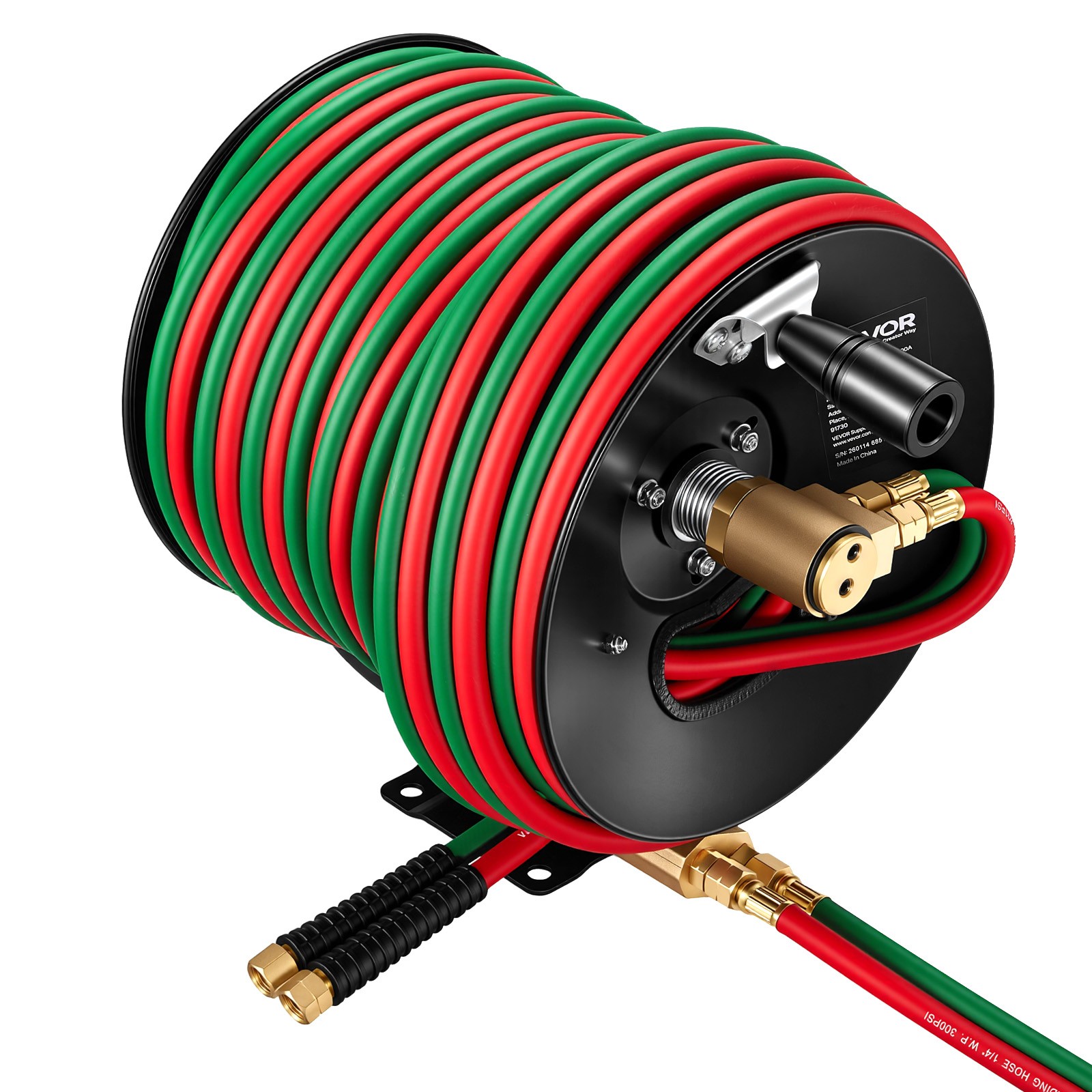VEVOR Retractable Welding Hose Reel Hand Crank Hose Reel with 1/4" x 100FT Hose