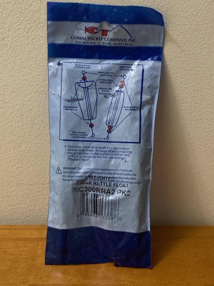 Comal Tackle Weighted Cigar Snap-On Reddi Rattle Float 2pc