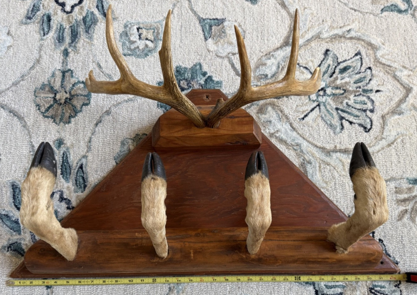 Vintage Taxidermy Deer Antler Hoof Coat Rack Hat Rack Man Cave Bar