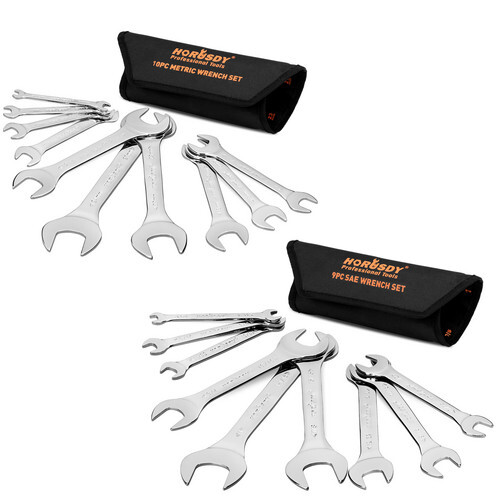 19pc combination wrench set Ring Open End Spanner Super Thin MM & Inch w/ Pouch