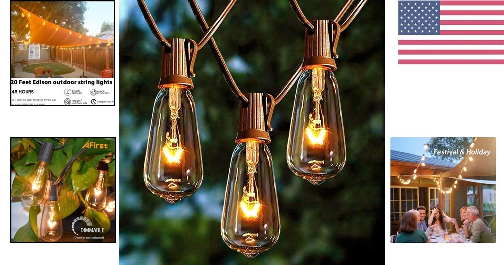 Durable Connectable Outdoor String Lights - Waterproof - 20FT with 22 Bulbs