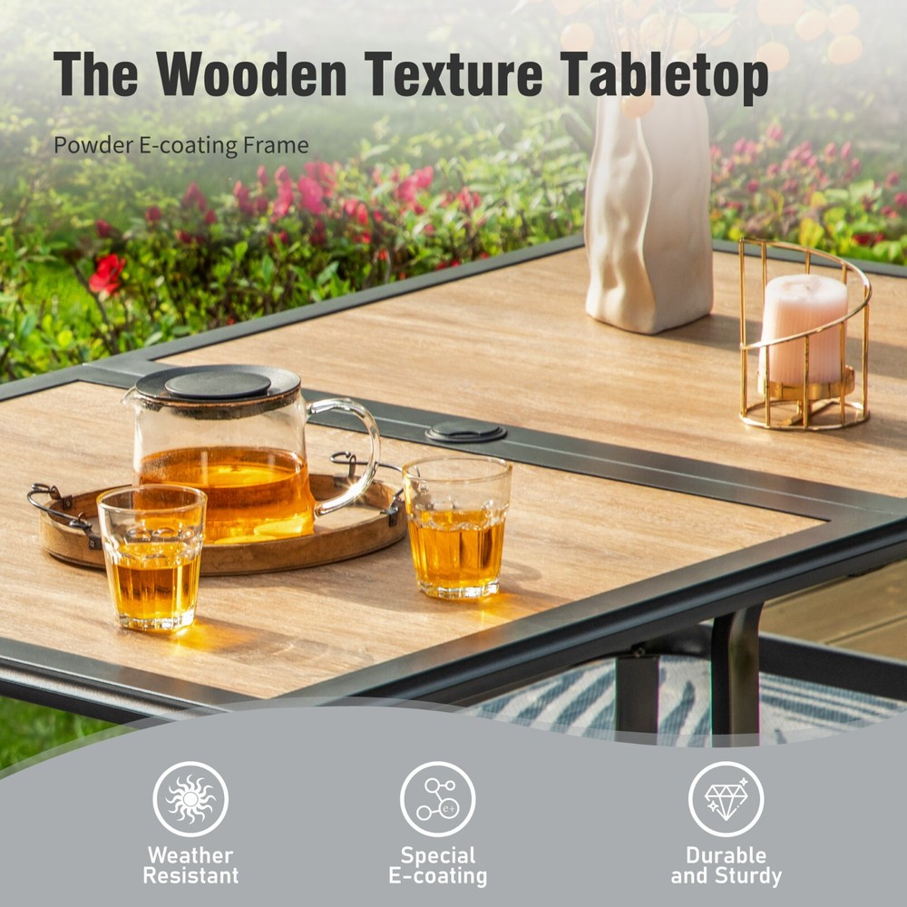 60''Patio Dining Table for 6 Person Outdoor Table with Umbrella Hole Rectangular