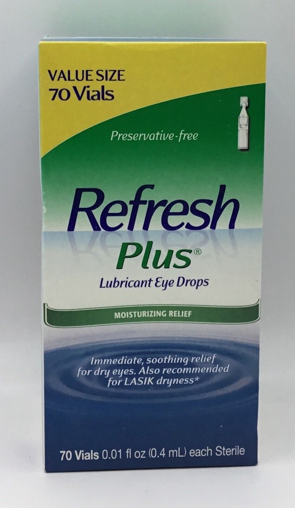 6/26 REFRESH PLUS LUBRICANT EYE DROPS MOISTURIZING 70 VIALS EXP 6/26