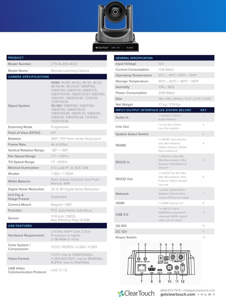Clear Touch RL400 Camera