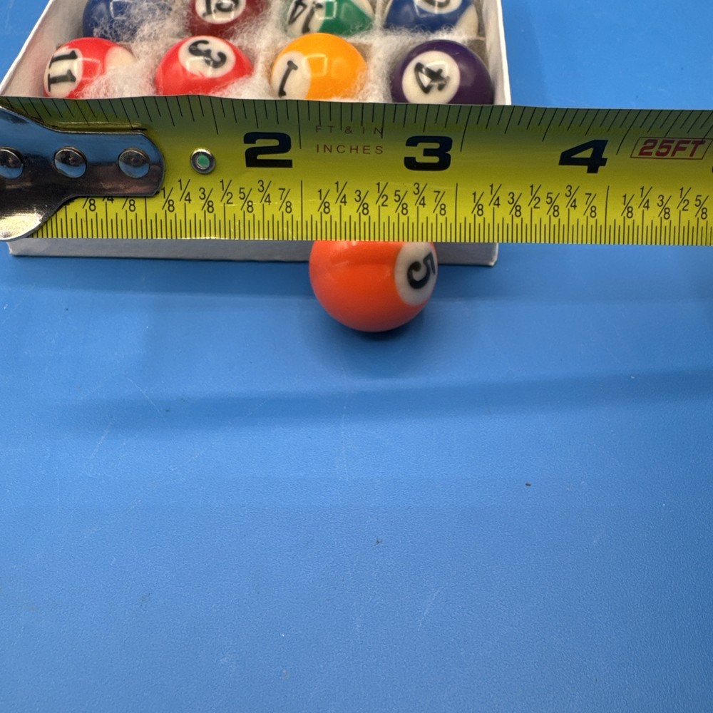 Vintage Small Pool Table Balls 1.5" Complete Set With Box