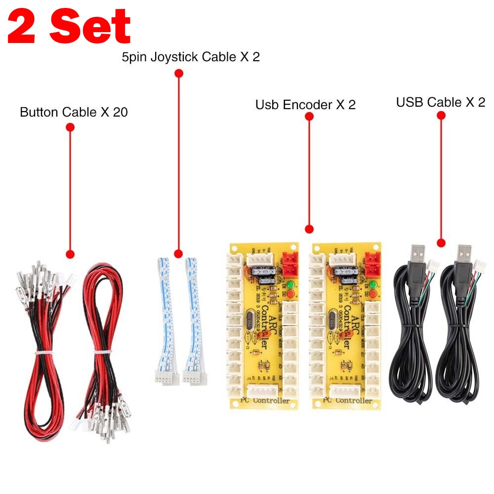2 Sets Zero Delay USB Encoder For PC Arcade Joystick Buttons 5Pin Cables DIY US