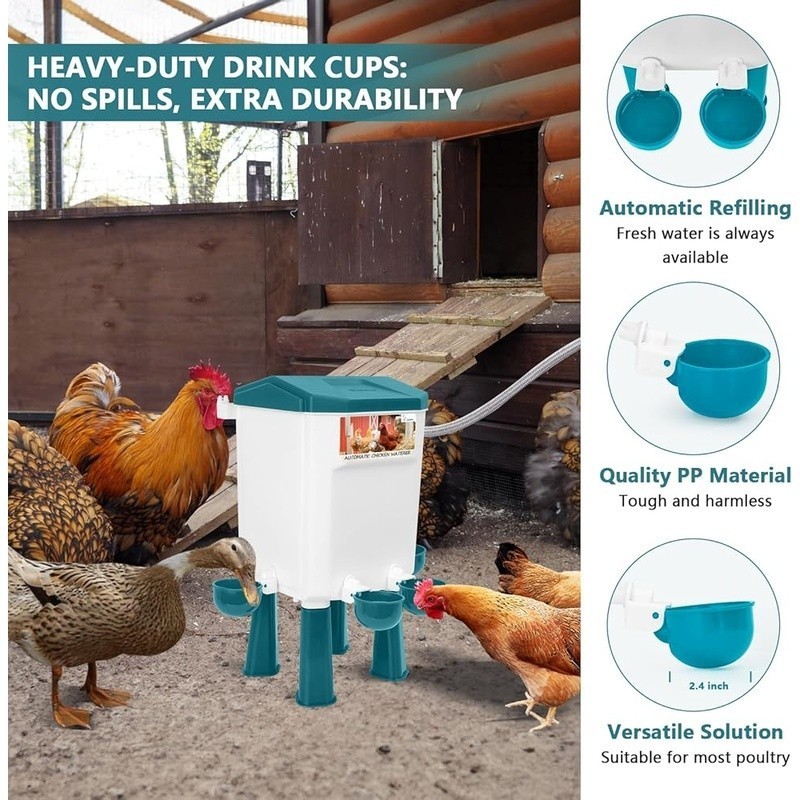 Float-Controlled Automatic Chicken Waterer for Continuous Fresh Water 2 Gallon