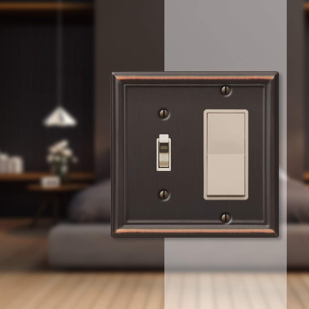 Amerelle Aged Bronze Transitional Wall Plate 1 Toggle 1 Rocker Wall Decor