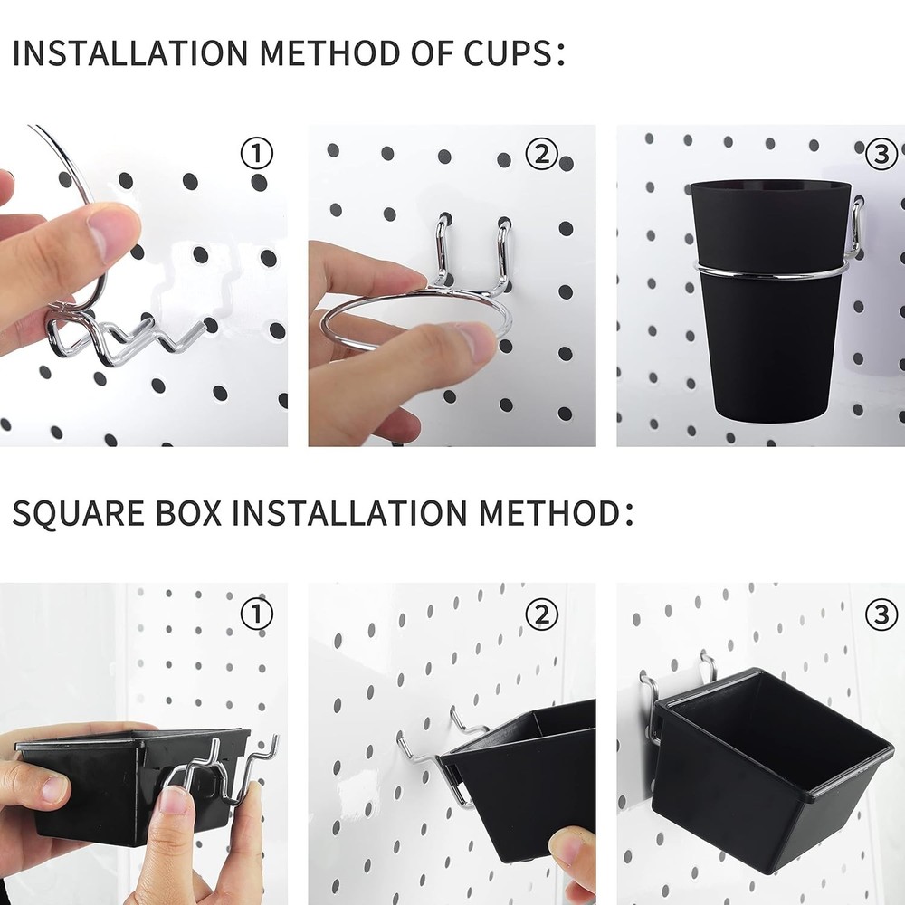 Pegboard Bins with Hooks - 6 Sets Black Organizer for Garage & Workshop