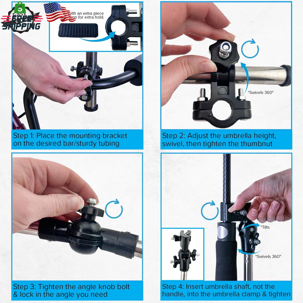 Alveytech Universal Grip Umbrella Holder - 360° Angle Adjustable Attachment Clam