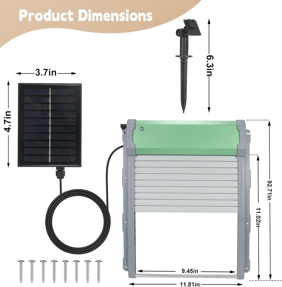 Solar-Powered Automatic Chicken Coop Door with Timer, Light Sensor & Remote Cont