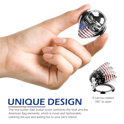 Push Start Button Cover, 3D Skull Engine Start Stop Button Cover with US Flag