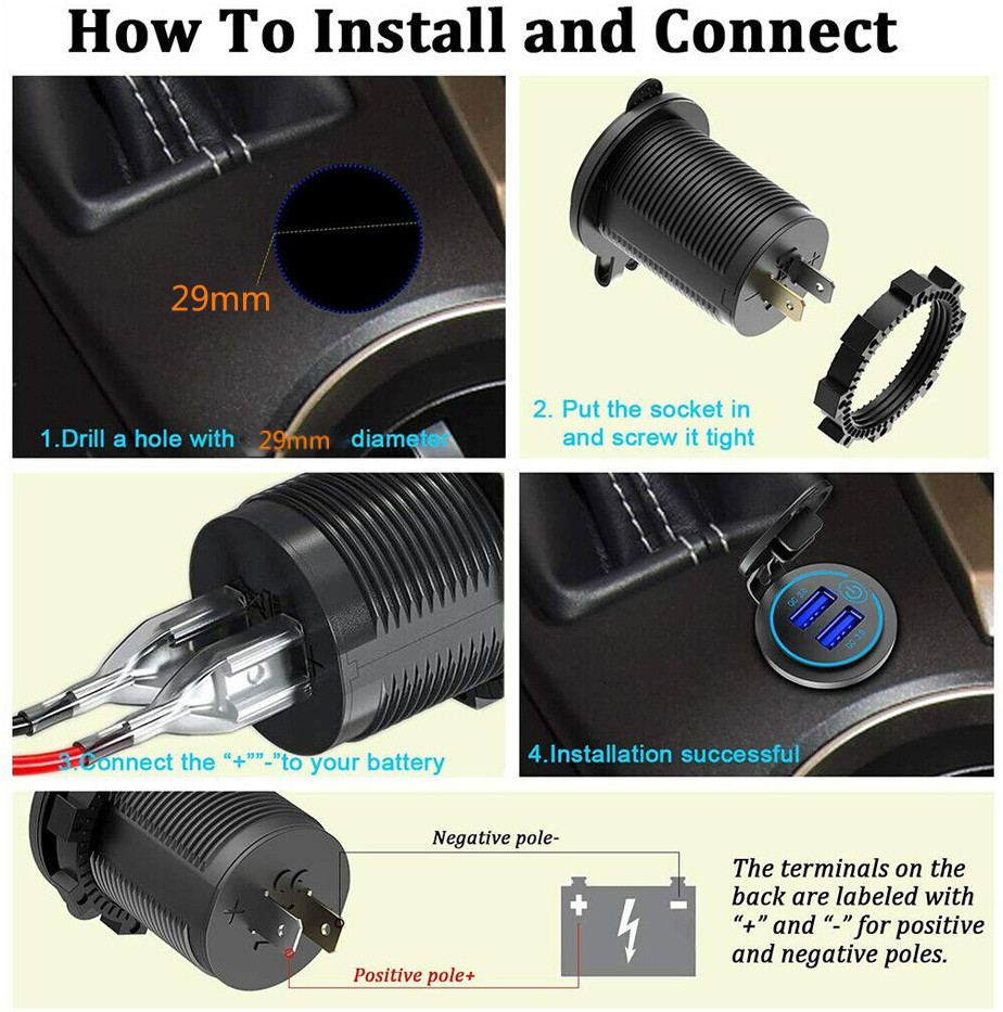 2PCS Quick Charge QC 3.0 Dual USB Car Fast Charger Socket with Touch Switch