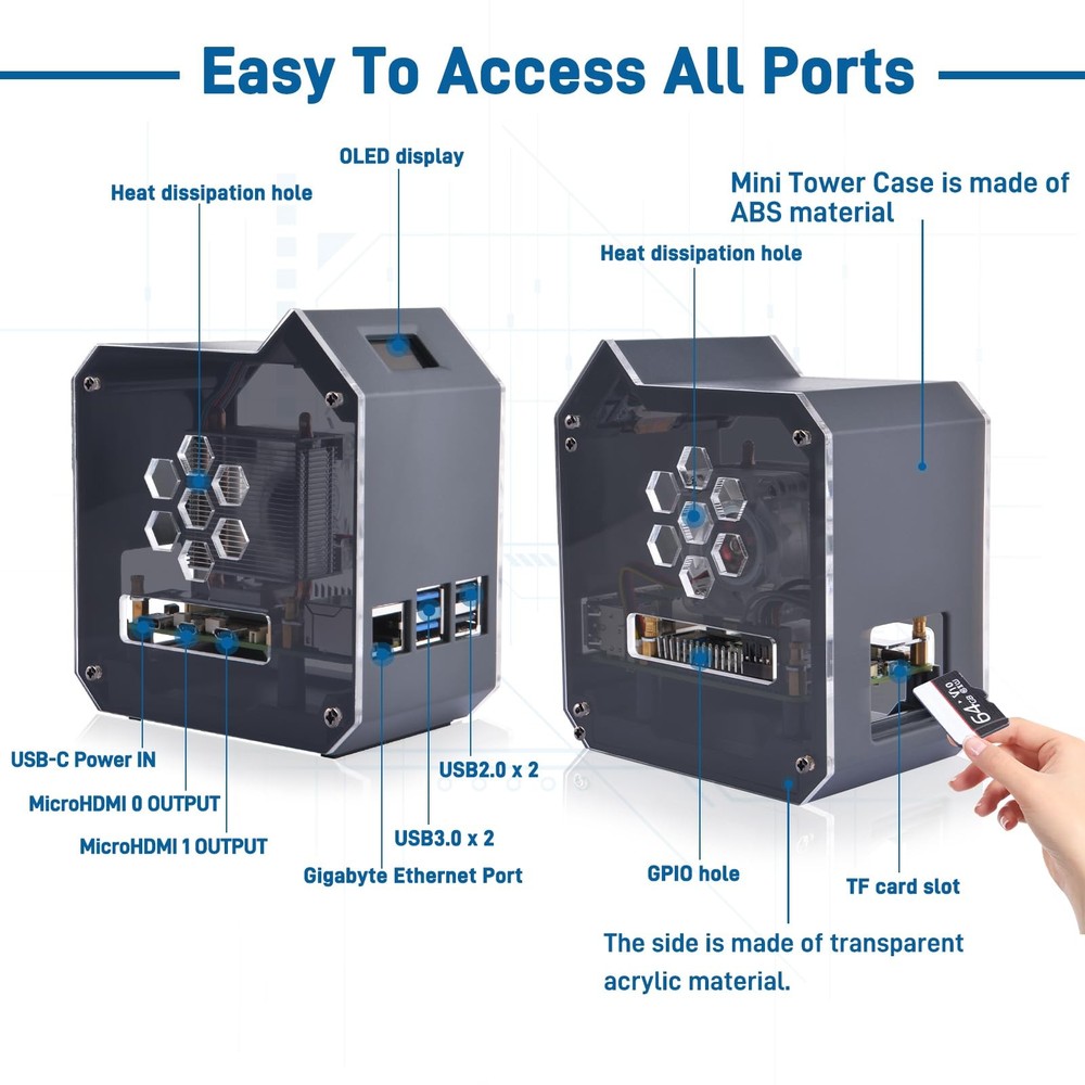 GeeekPi Mini Tower Kit for Raspberry Pi 5, Case with ICE Cooler, black