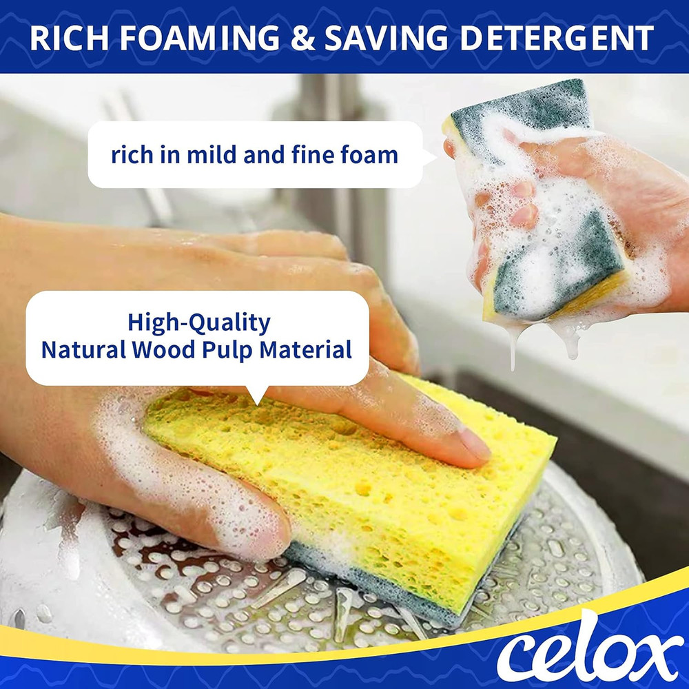 12 Pack Dish Sponge for Kitchen, Dual Sided Scrub Heavy Duty, Non Scratch Spo...