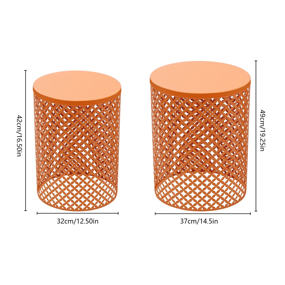 2Pcs Indoor/Outdoor Side Table, Metal Frame Accent Table, Modern End Table