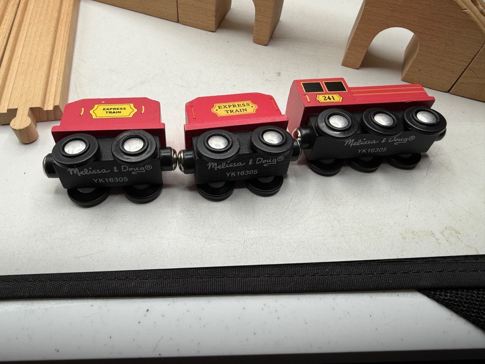 Melissa & Doug Swivel Bridge Wood Train Set Missing Some Pieces