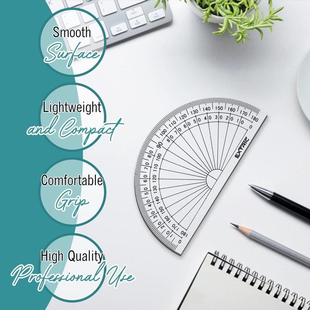 Protractor for Geometry, 4 Inch Clear Plastic Protractor for Woodworking, 2 Coun