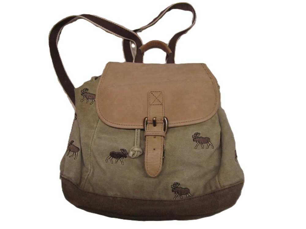 LL Bean Leather and Canvas Moose Mini Packpack Bag
